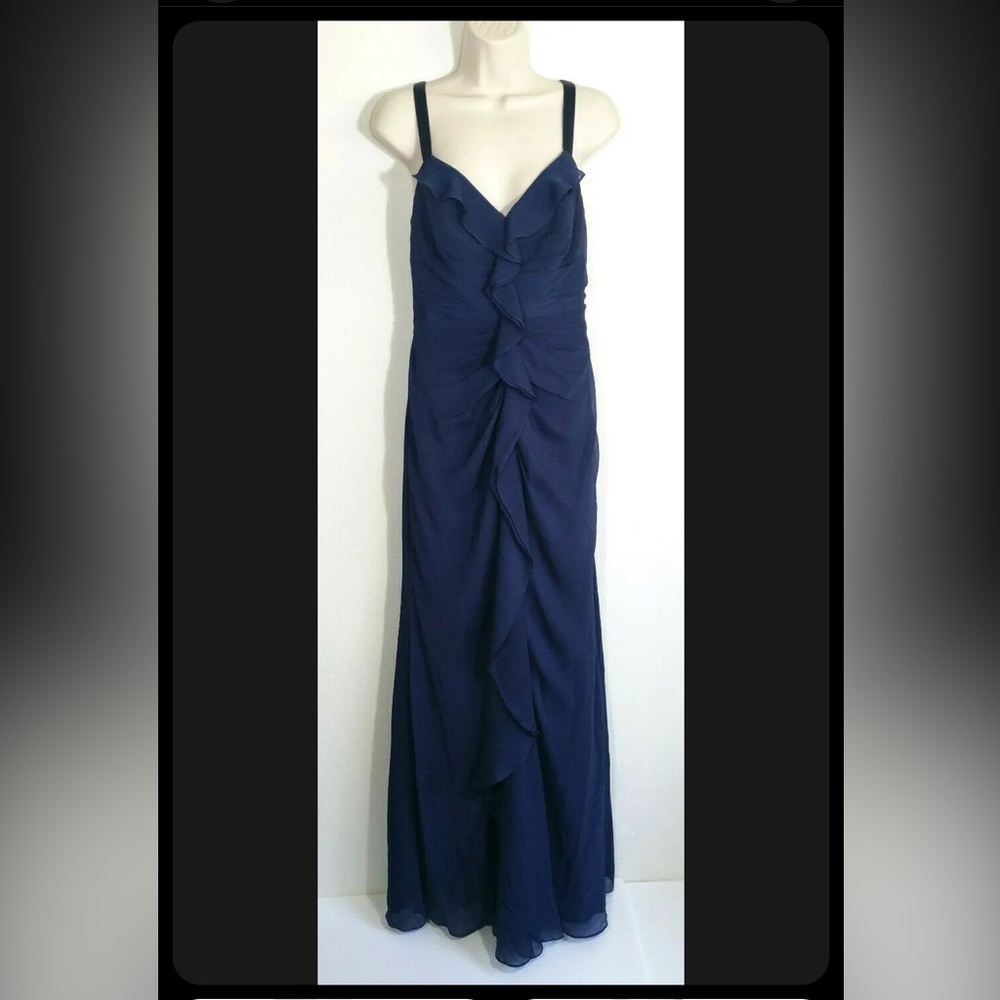 WHITE by Vera Wang Navy Blue Crepe Maxi Evening/Cocktail Dress Size 12